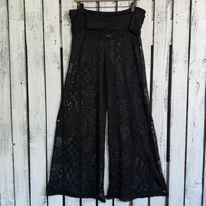 Venus Black Crochet Wide Leg Pants Size M Sheer Beach Coverup Boho Rave Festival